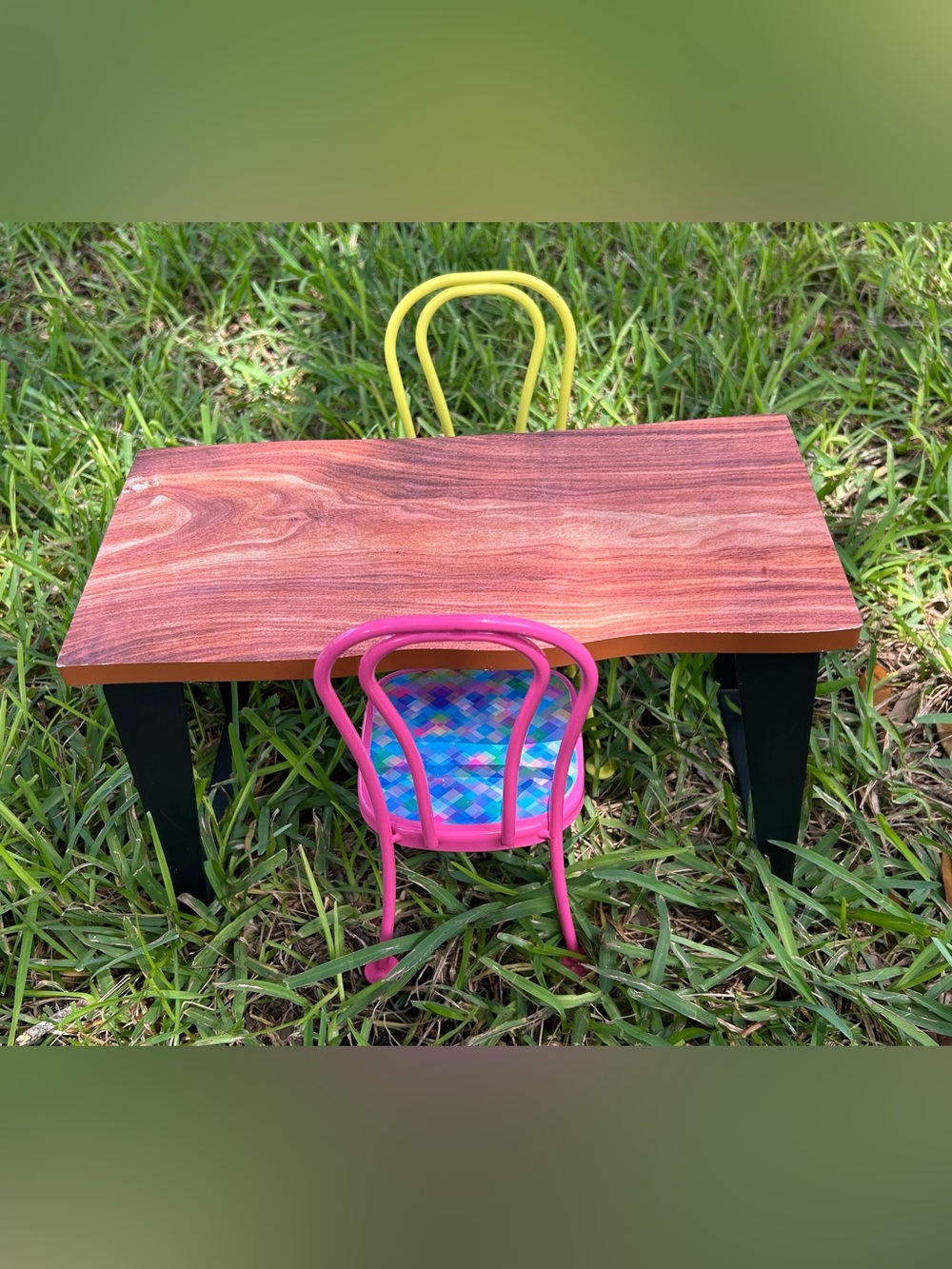 Retired American Girl Pink Metal Doll Chair with Multicolor Mosaic Chairs